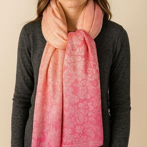 100% Silk Scarf Pink Orange 65x26 Silky Soft Lightweight Layering Warmth Cozy